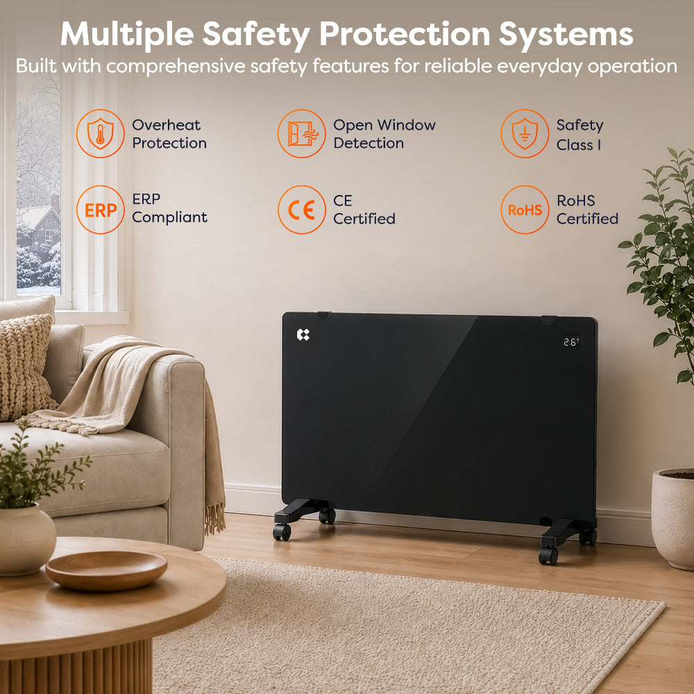 CIARRA 2000W Electric Radiator with Overheat Protection, Open-Window Detection and Safety