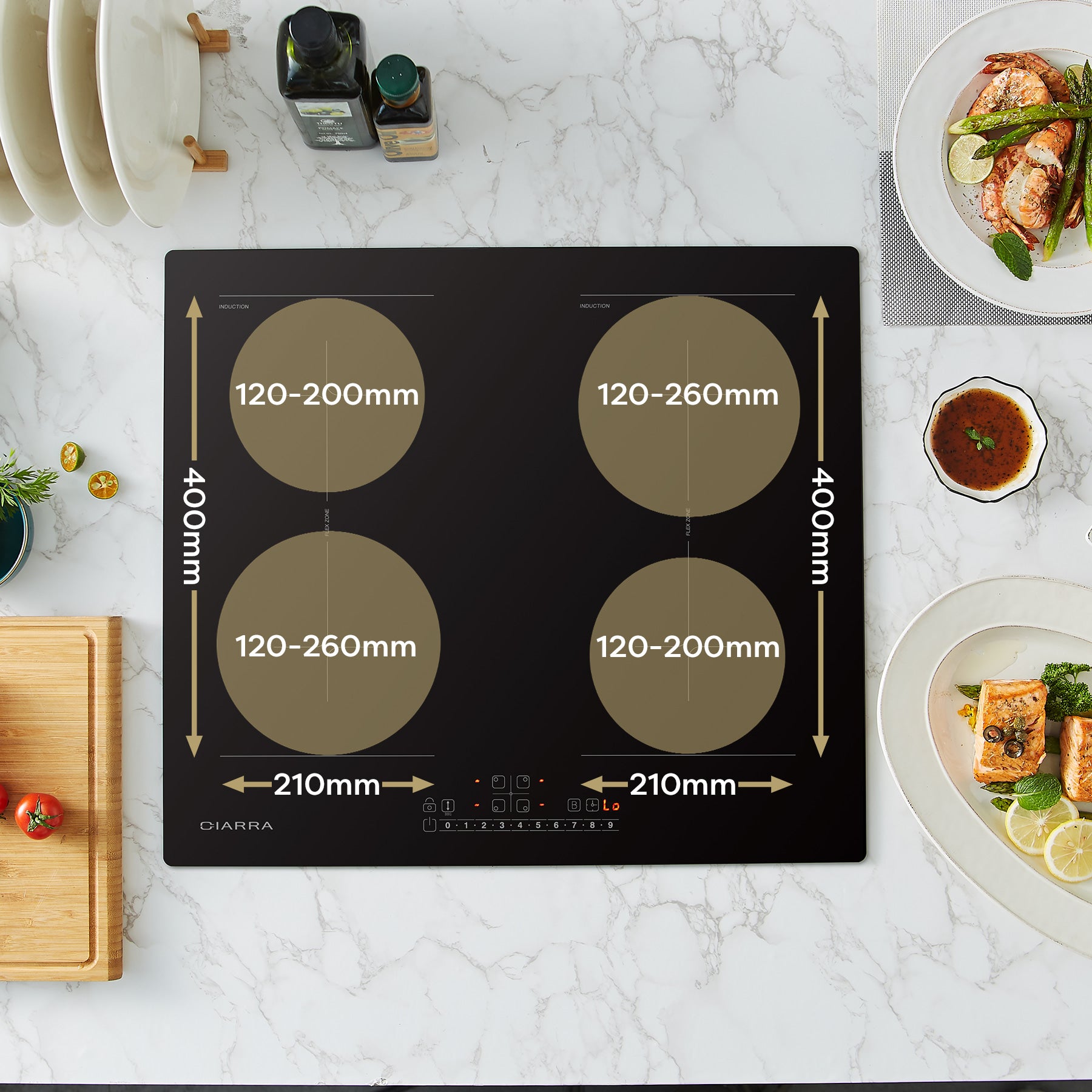 CIARRA Built-in Induction Hob with 4 Zones with Boost and FlexZone CBBIH4BFF-OW - CIARRA